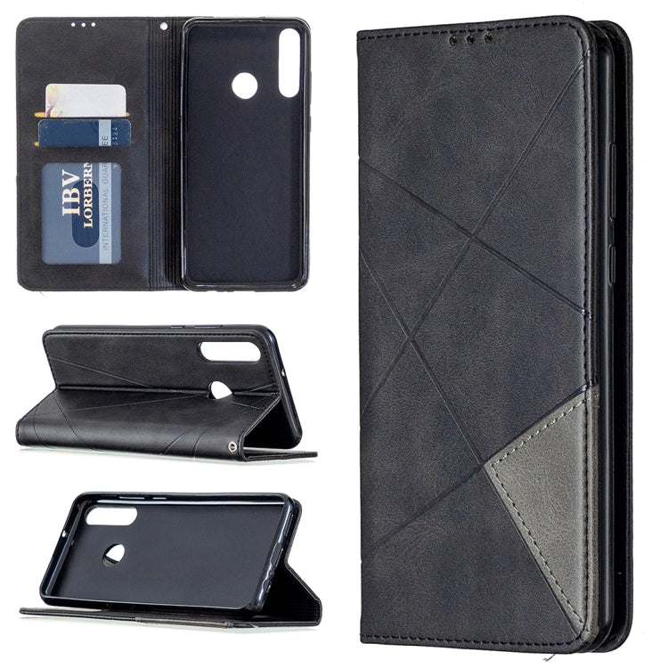 Charcoal magnetic flip leather phone case with card slots and stand for Huawei Y6p