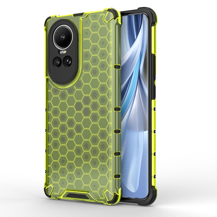 Honeycomb shockproof phone case in yellow-green with black bumper, hex grip texture