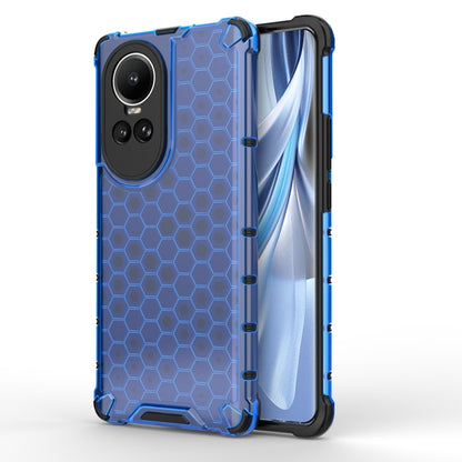 Honeycomb shockproof phone case in blue with black bumper, hex grip texture