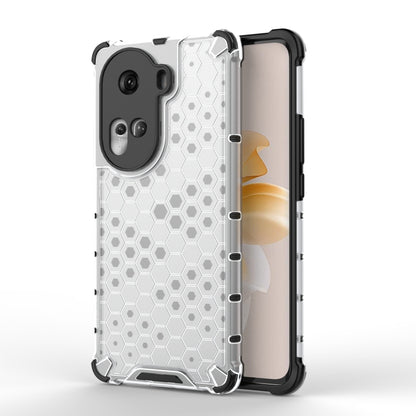 Honeycomb shockproof phone case in white with black bumper, hex pattern and camera cutouts