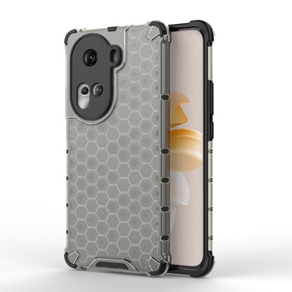 Honeycomb shockproof phone case in light gray-white with black bumper and hexagon texture