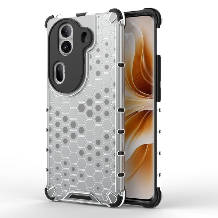 Honeycomb shockproof phone case in white with black bumper, raised camera protection