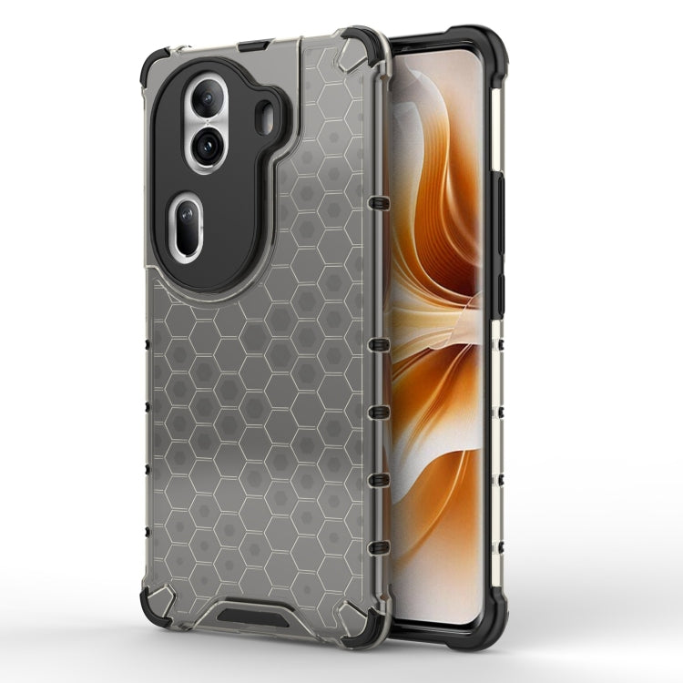 Honeycomb shockproof phone case in dark gray with black bumper, raised camera protection