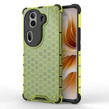 Honeycomb shockproof phone case in green with black bumper, raised camera protection