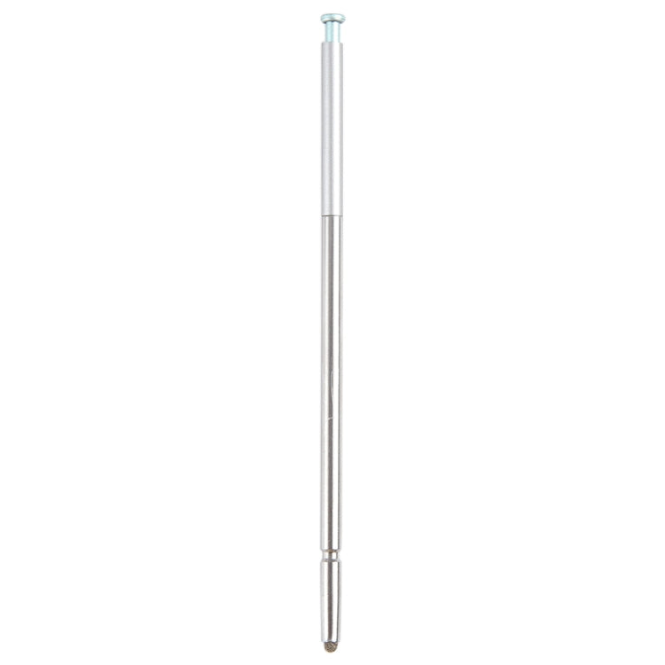 Silver retractable stylus pen with top cap and pointed tip