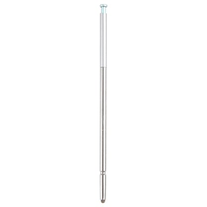 Silver retractable stylus pen with top cap and pointed tip