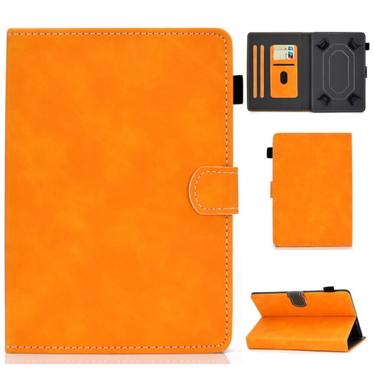 Tablet leather flip case with card slots, pen slot, and holder; orange front cover