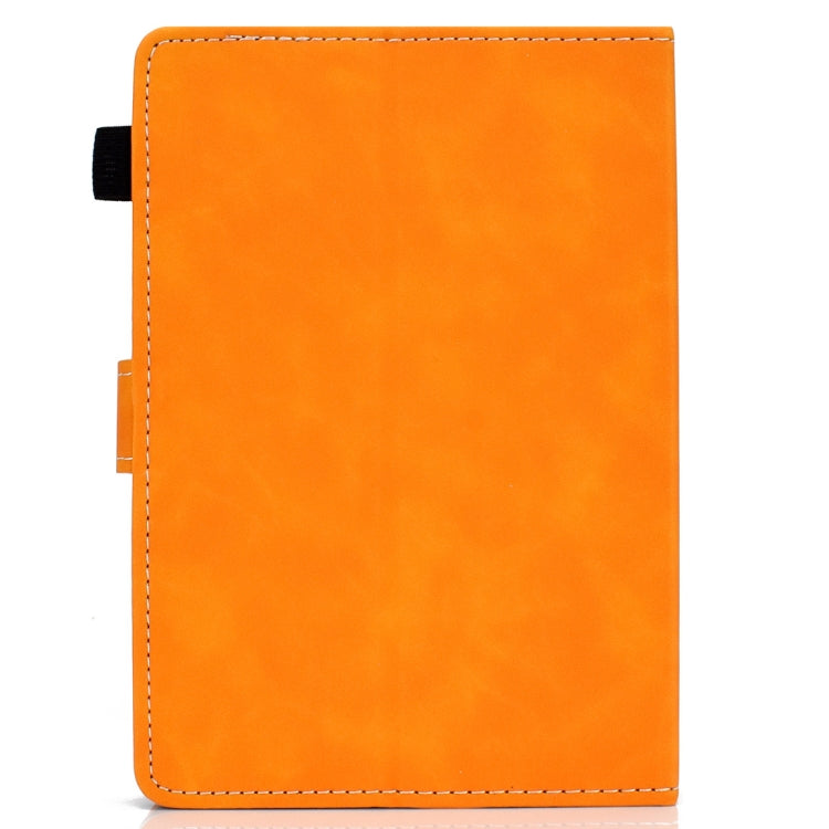 Orange tablet leather flip case with vertical stitched side panel and corner flap
