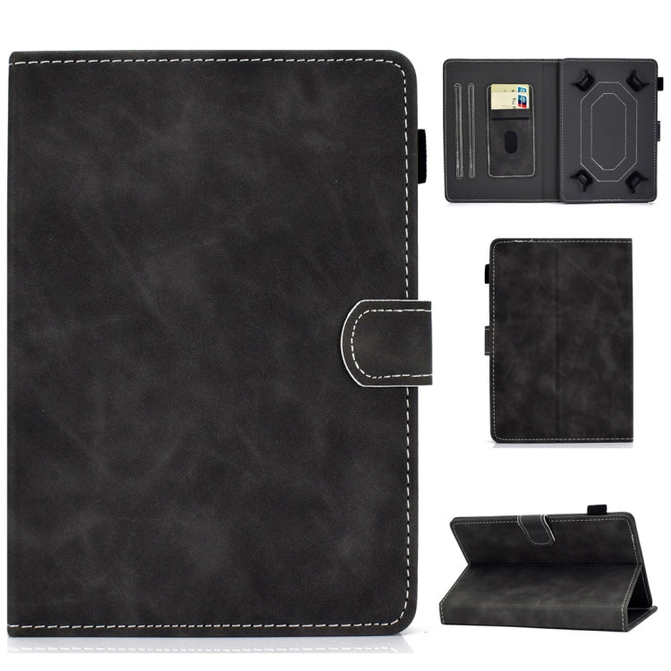 Dark gray flip leather tablet case with card slots, pen holder and stand