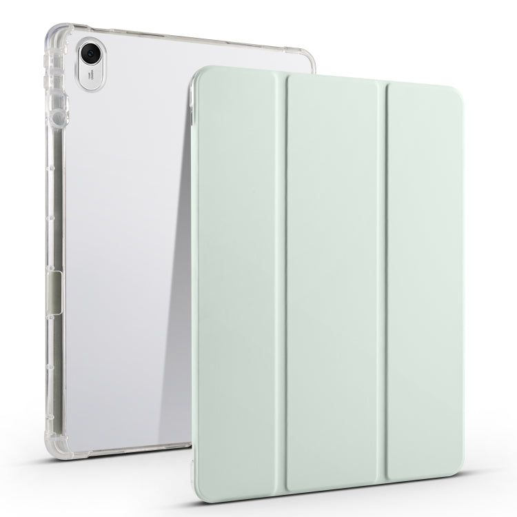 3-fold transparent TPU tablet case with pale green folio cover panels