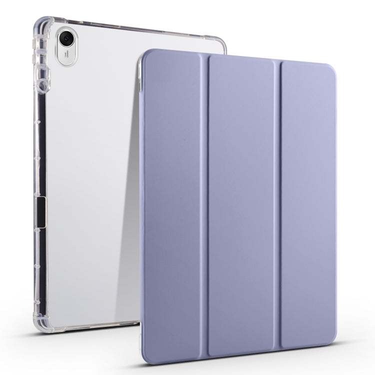 3-fold transparent TPU tablet case with lavender folio cover panels