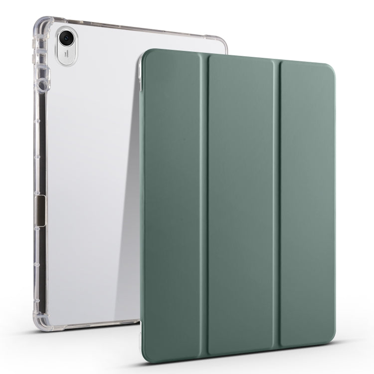 Green 3-fold transparent TPU smart tablet case with foldover cover