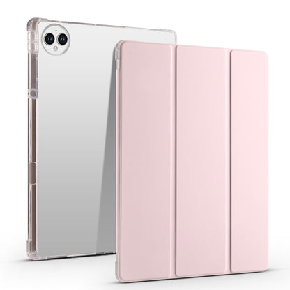 Light pink tri-fold smart tablet case with transparent TPU back cover