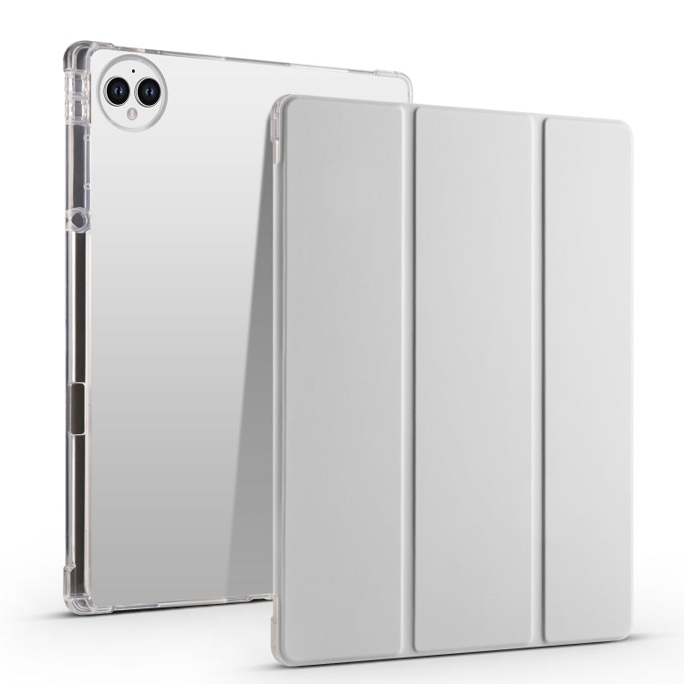 White tri-fold smart tablet case with transparent TPU back cover