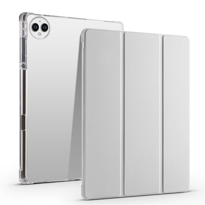 White tri-fold smart tablet case with transparent TPU back cover