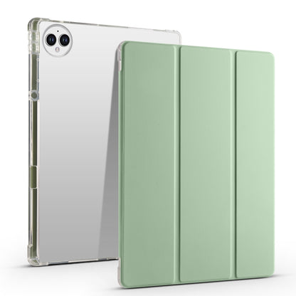 Green tri-fold smart tablet case with transparent TPU back cover