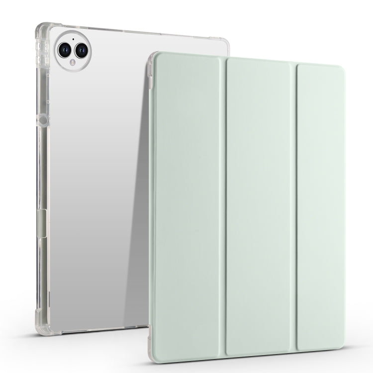 Pale green tri-fold smart tablet case with transparent TPU back cover