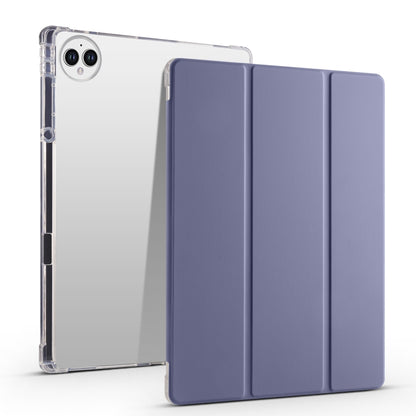 3-fold transparent TPU tablet case with dark purple folio cover panels