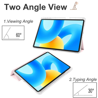 3-fold tablet case with transparent TPU back and pink folio stand for angled viewing