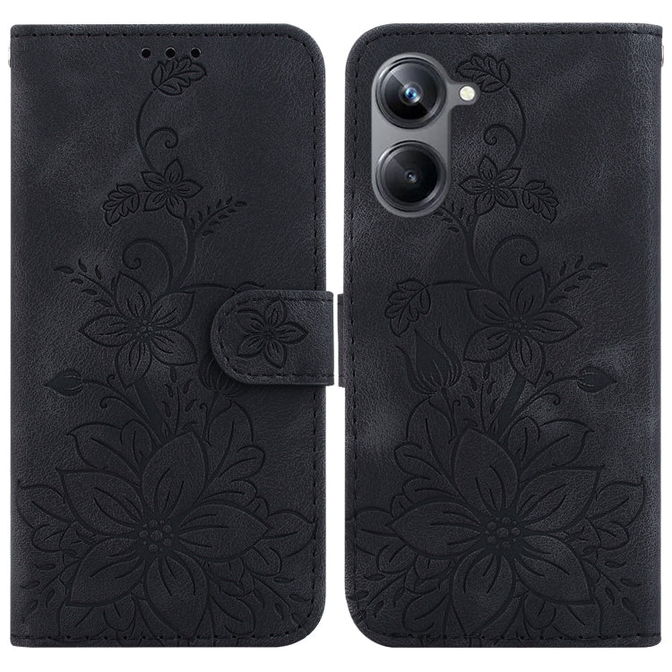 Dark embossed leather phone wallet case with floral pattern and flip cover
