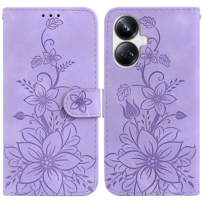 Lavender embossed leather phone wallet case with floral pattern and flip cover