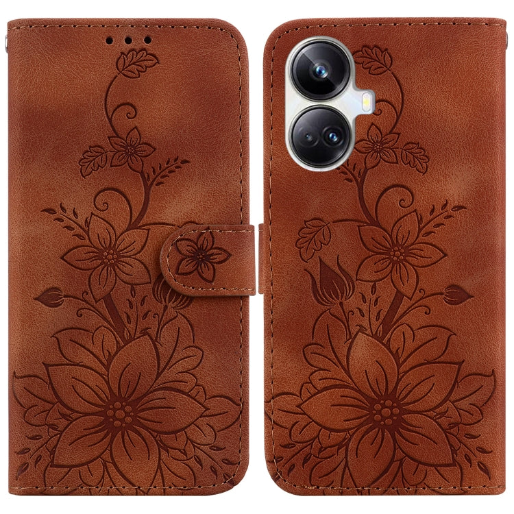 Brown embossed leather phone wallet case with floral pattern and flip cover