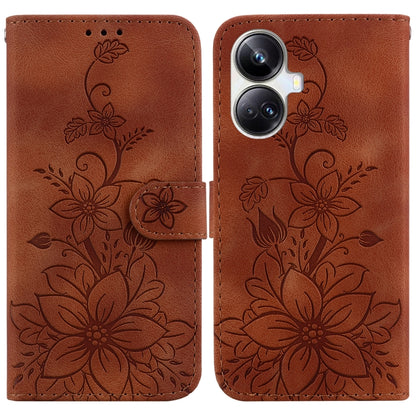 Brown embossed leather phone wallet case with floral pattern and flip cover