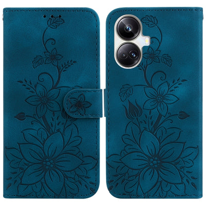 Blue embossed leather phone wallet case with floral pattern and flip cover
