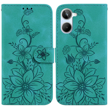Teal embossed leather phone wallet case with floral pattern and flip cover
