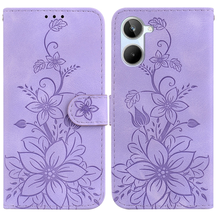 Lavender embossed leather phone wallet case with floral pattern and flip cover