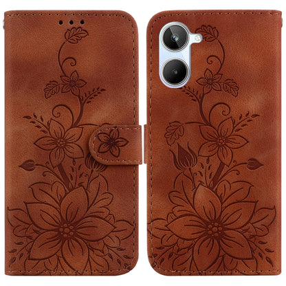 Brown embossed leather folio phone case with floral pattern and magnetic flap