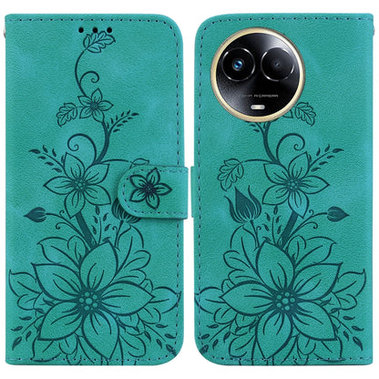 Teal embossed floral leather folio phone case with camera cutout and side button cover.