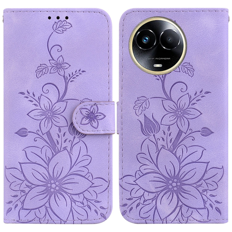 Lavender embossed floral leather folio phone case with camera cutout and side button cover.