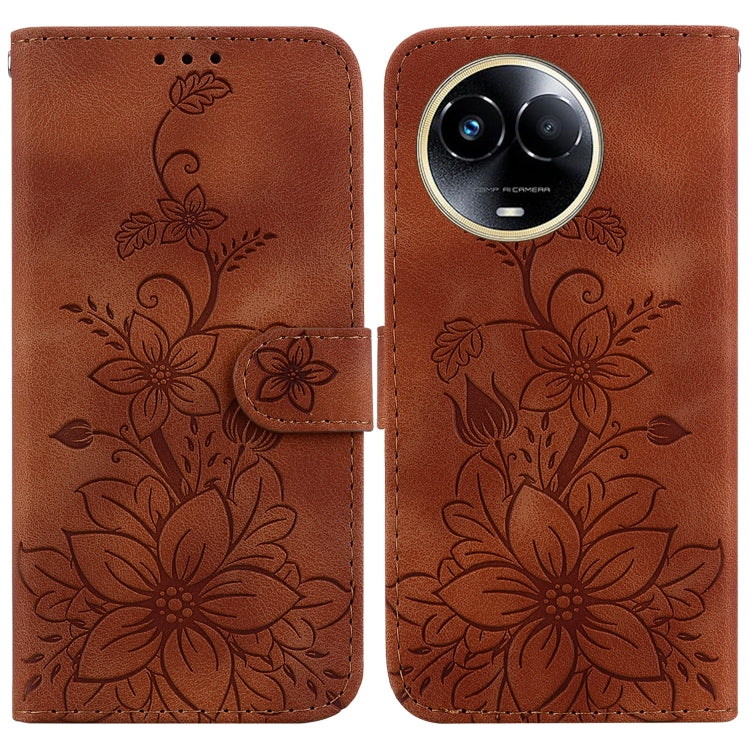 Rust brown embossed floral leather folio phone case with camera cutout and side button cover.