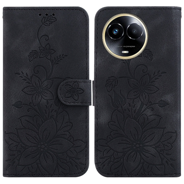 Dark blue embossed leather phone case with floral pattern and flip folio wallet cutout
