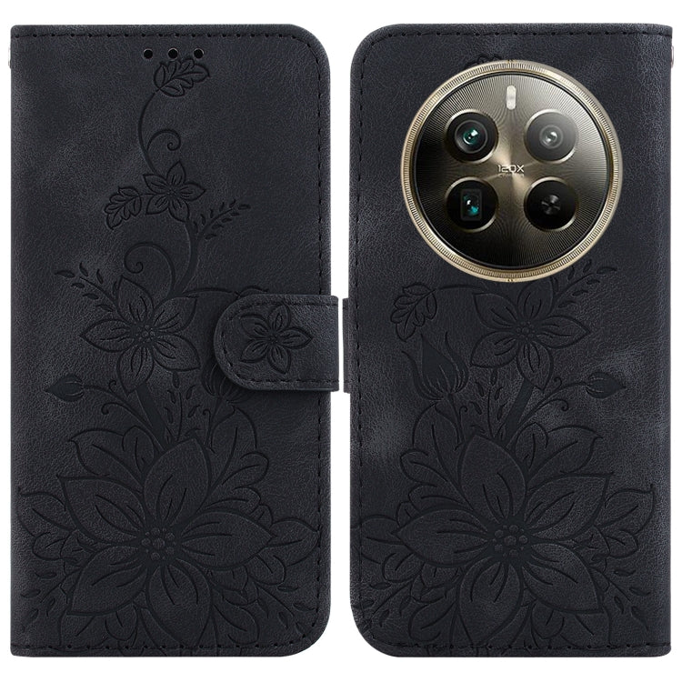 Floral embossed leather phone wallet case, dark gray/black, magnetic strap, camera cutout