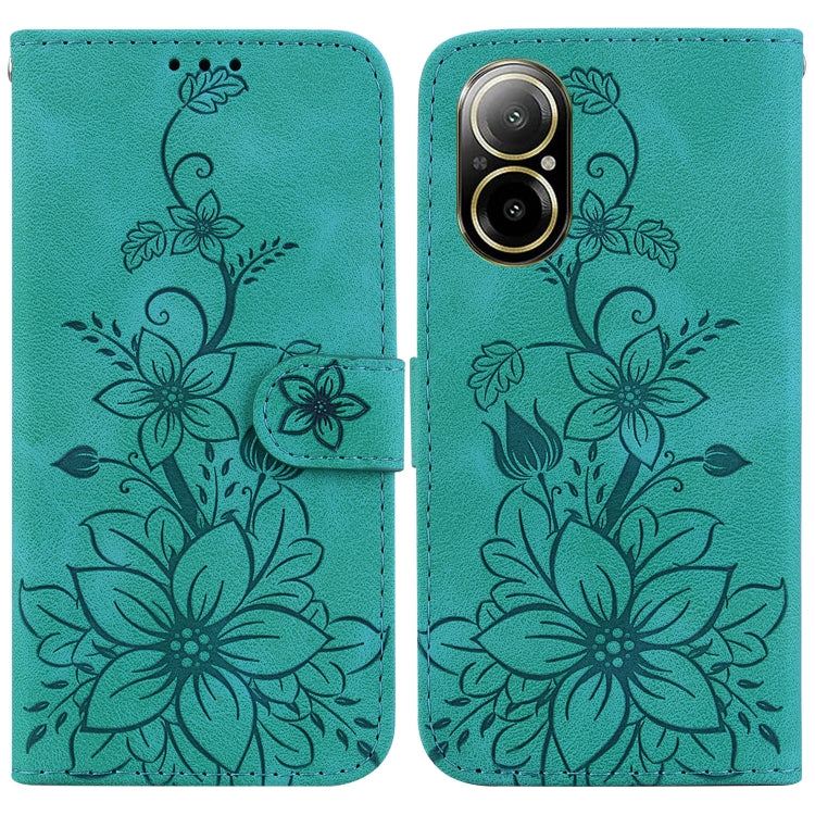 Floral embossed leather phone wallet case, turquoise, magnetic strap, camera cutout