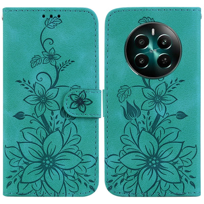 Teal embossed floral leather phone case with magnetic strap and camera area cutout