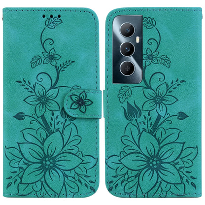 Teal embossed leather wallet phone case with floral design, card slot, and flip cover