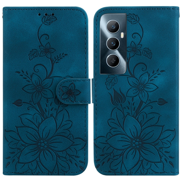 Dark blue floral embossed leather phone case with card slot and magnetic flip cover