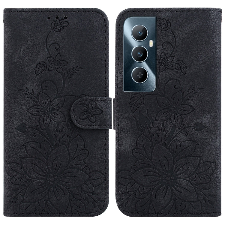 Black floral embossed leather phone case with card slot and magnetic flip cover