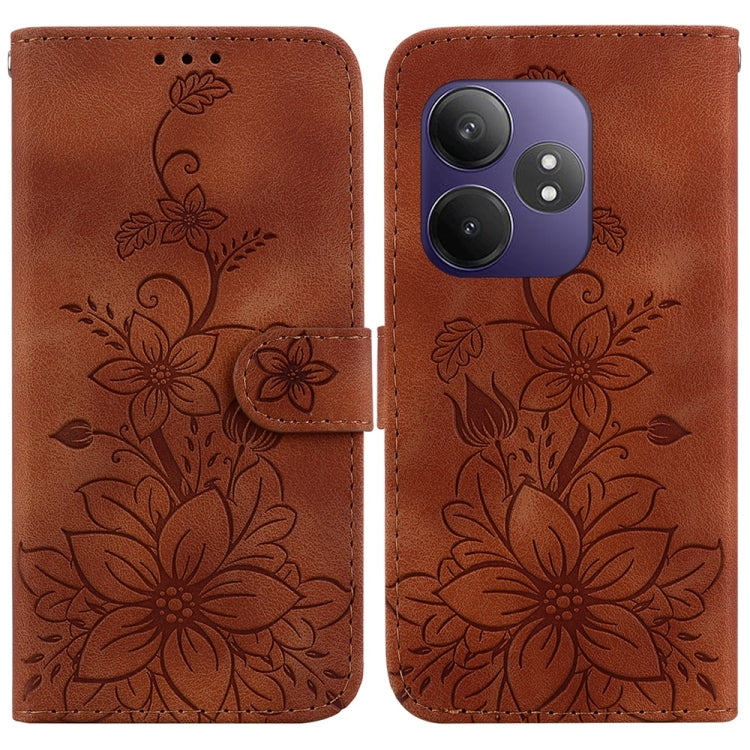Lily Embossed Leather Phone Case, For Realme C100 4G / C100i 4G, For Realme C100 5G / 15x 5G India / P4 Lite 5G, For Realme 16 5G, For Realme 16 Pro+ 5G, For Realme 16 Pro 5G, For Realme 15T 5G, For Realme Narzo 80 Lite 4G / C71 India                  ...