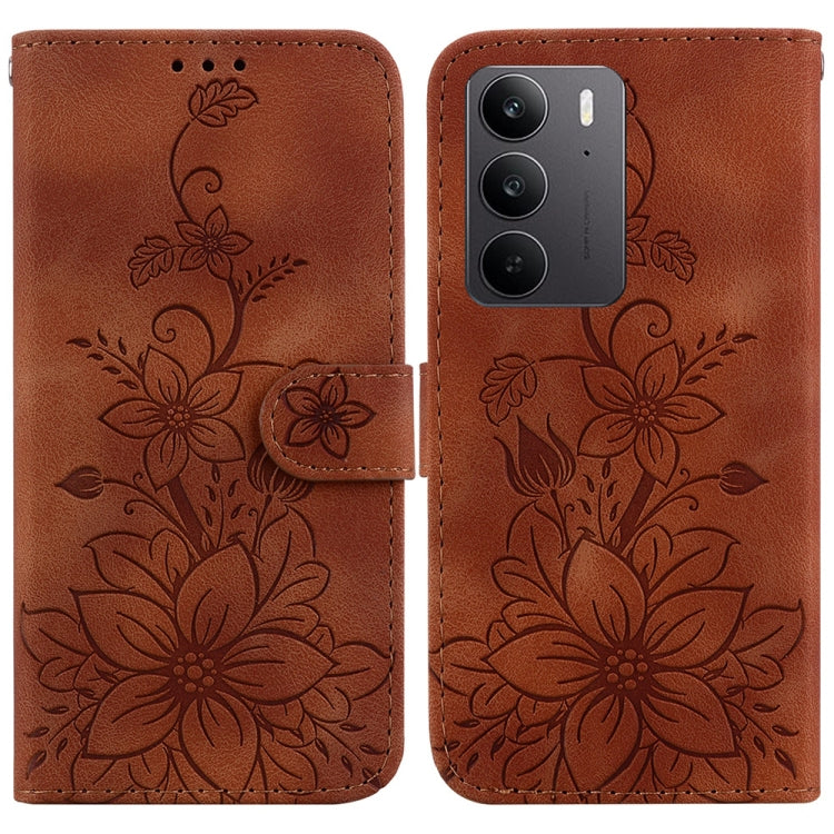 Lily Embossed Leather Phone Case, For Realme C100 4G / C100i 4G, For Realme C100 5G / 15x 5G India / P4 Lite 5G, For Realme 16 5G, For Realme 16 Pro+ 5G, For Realme 16 Pro 5G, For Realme 15T 5G, For Realme Narzo 80 Lite 4G / C71 India                  ...