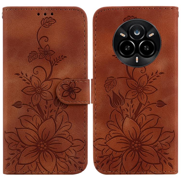 Lily Embossed Leather Phone Case, For Realme C100 4G / C100i 4G, For Realme C100 5G / 15x 5G India / P4 Lite 5G, For Realme 16 5G, For Realme 16 Pro+ 5G, For Realme 16 Pro 5G, For Realme 15T 5G, For Realme Narzo 80 Lite 4G / C71 India                  ...