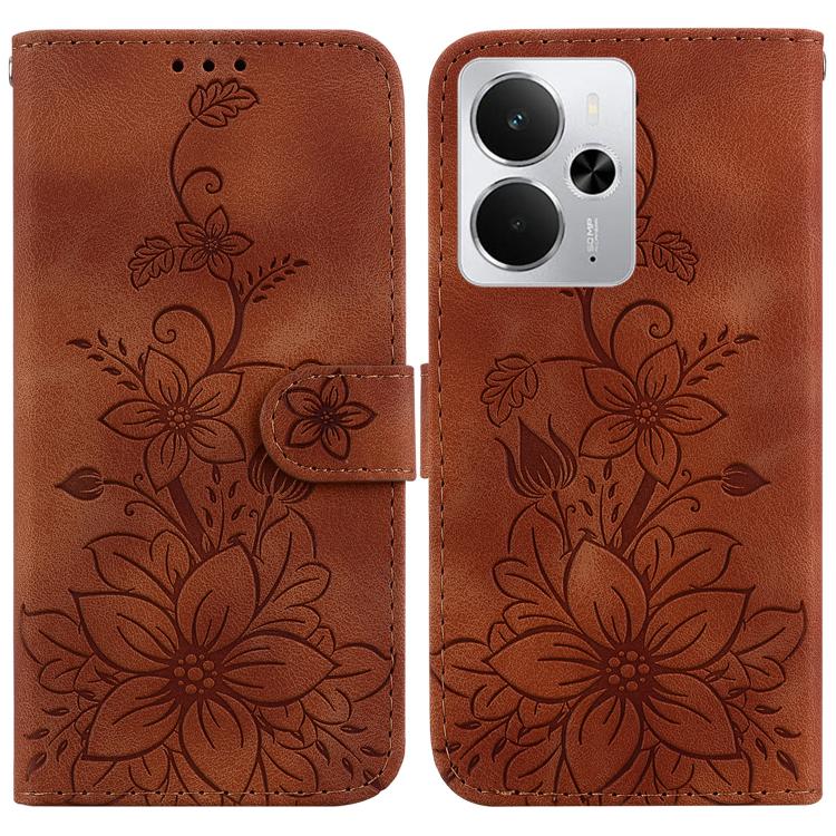 Lily Embossed Leather Phone Case, For Realme C100 4G / C100i 4G, For Realme C100 5G / 15x 5G India / P4 Lite 5G, For Realme 16 5G, For Realme 16 Pro+ 5G, For Realme 16 Pro 5G, For Realme 15T 5G, For Realme Narzo 80 Lite 4G / C71 India                  ...