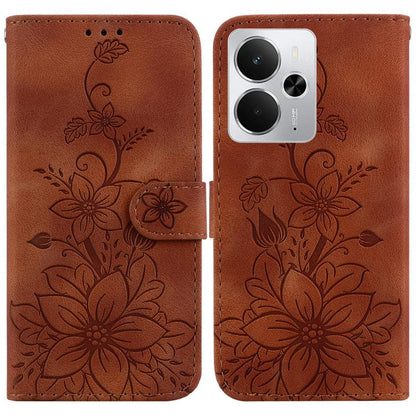 Lily Embossed Leather Phone Case, For Realme C100 4G / C100i 4G, For Realme C100 5G / 15x 5G India / P4 Lite 5G, For Realme 16 5G, For Realme 16 Pro+ 5G, For Realme 16 Pro 5G, For Realme 15T 5G, For Realme Narzo 80 Lite 4G / C71 India                  ...