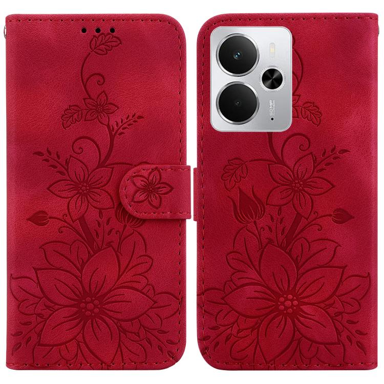 Lily Embossed Leather Phone Case, For Realme C100 4G / C100i 4G, For Realme C100 5G / 15x 5G India / P4 Lite 5G, For Realme 16 5G, For Realme 16 Pro+ 5G, For Realme 16 Pro 5G, For Realme 15T 5G, For Realme Narzo 80 Lite 4G / C71 India                  ...
