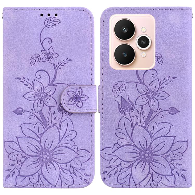 Lily Embossed Leather Phone Case, For Realme C100 4G / C100i 4G, For Realme C100 5G / 15x 5G India / P4 Lite 5G, For Realme 16 5G, For Realme 16 Pro+ 5G, For Realme 16 Pro 5G, For Realme 15T 5G, For Realme Narzo 80 Lite 4G / C71 India                  ...