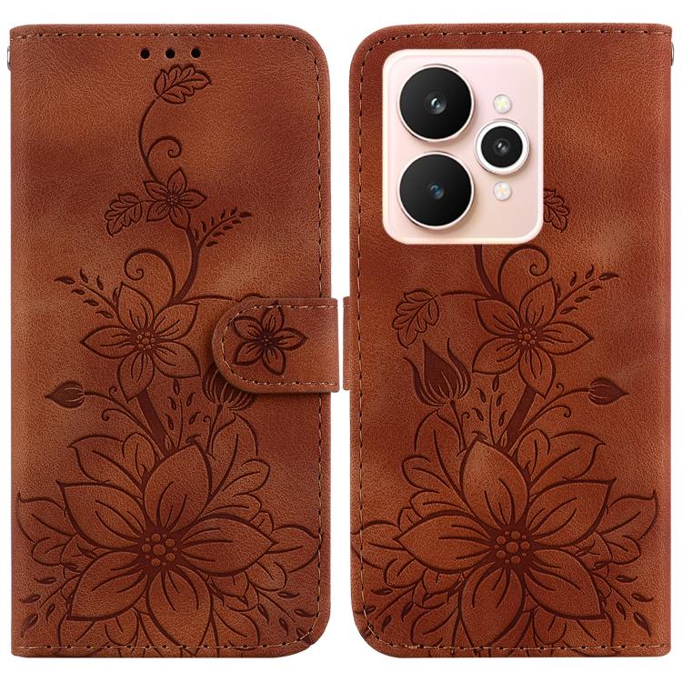 Lily Embossed Leather Phone Case, For Realme C100 4G / C100i 4G, For Realme C100 5G / 15x 5G India / P4 Lite 5G, For Realme 16 5G, For Realme 16 Pro+ 5G, For Realme 16 Pro 5G, For Realme 15T 5G, For Realme Narzo 80 Lite 4G / C71 India                  ...