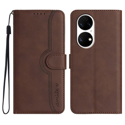 Brown leather wallet-style phone case with wrist strap, stitched panel, and camera cutout